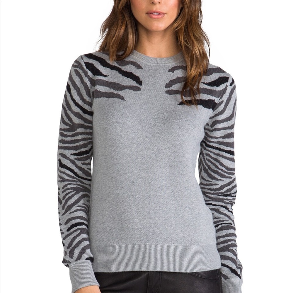 Torn by Ronny Kobo. Shauna Zebra Knits Sweater in Grey. Size S